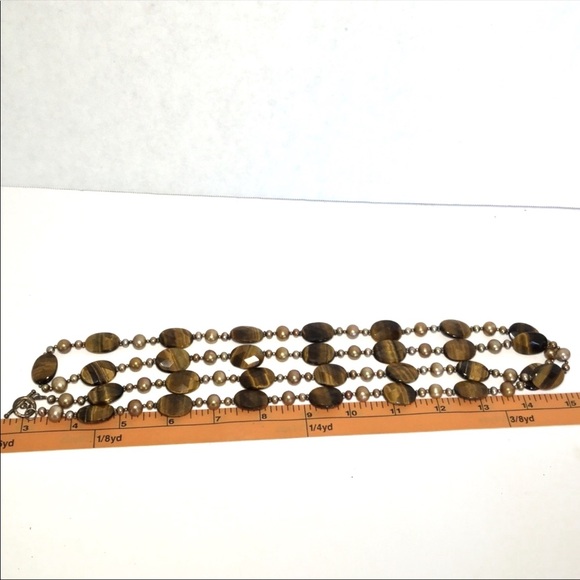 Long Tiger's Eye & Pearly Necklace - Picture 4 of 5